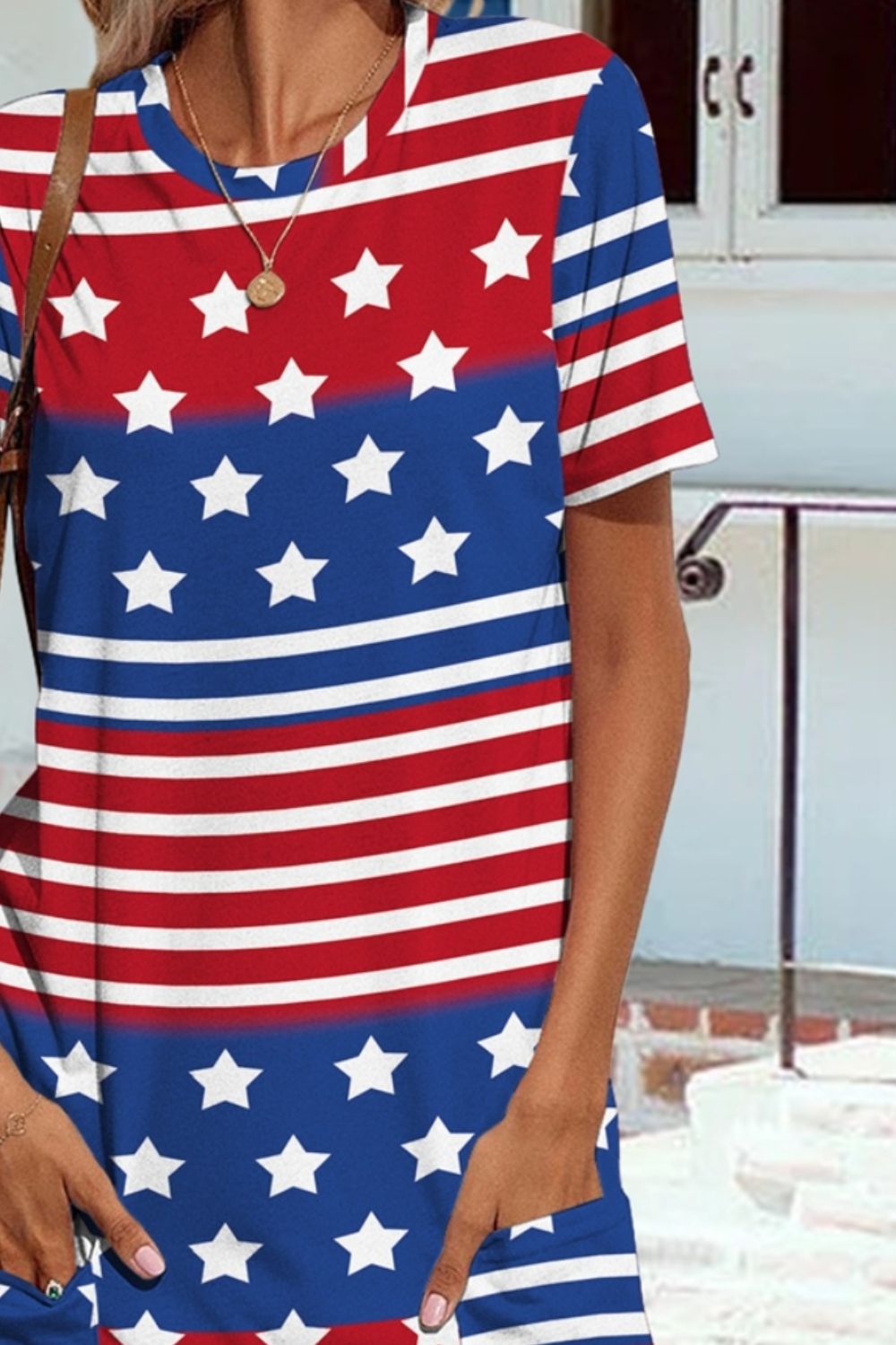 Pocketd US Flag Printed Short Sleeve Dress Pocketd US Flag Printed Short Sleeve Dress